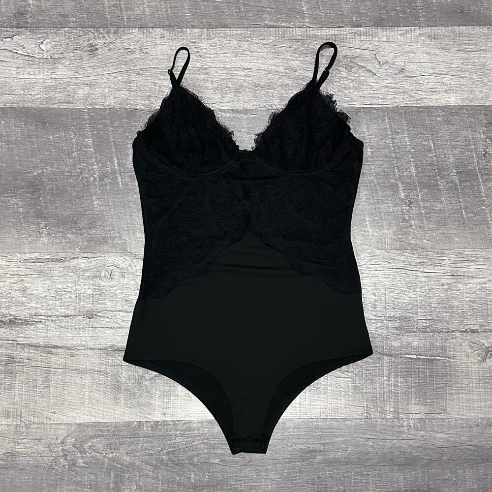 Nasty Gal Black Lace Camisole Tank Bodysuit L Boudoir Layering Lingerie